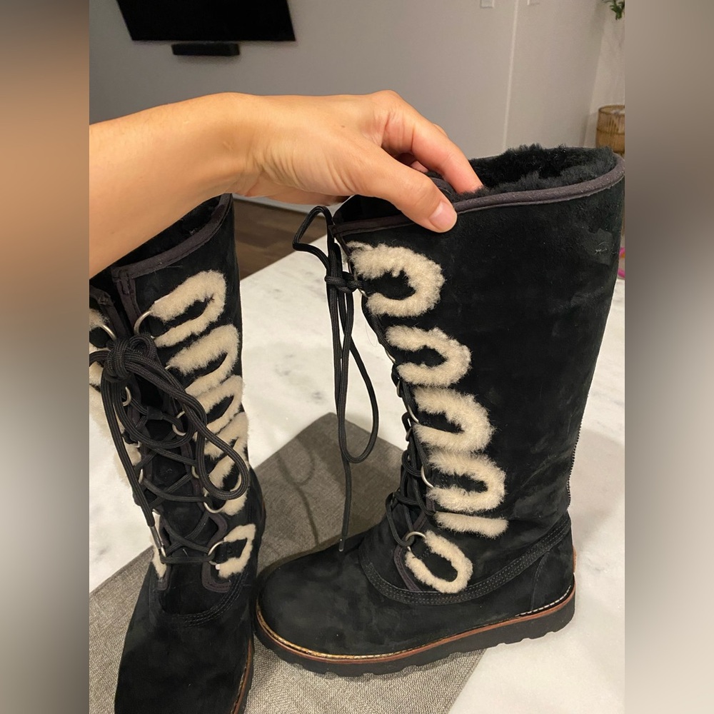 UGG Black Lace-Up Winter Boots - Picture 3 of 7
